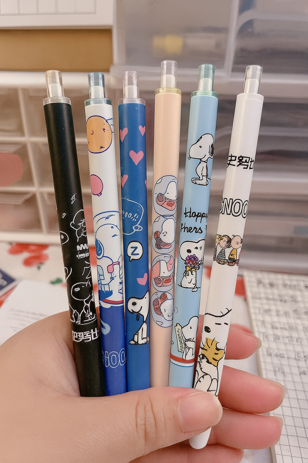Set de 6 Bolígrafos Snoopy – Escritura Suave con Estilo Kawaii