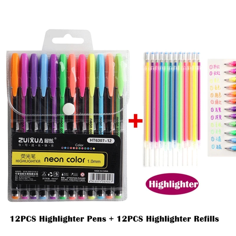 Set de Bolígrafos Gel Metálicos y Brillantes – 12 o 24 Piezas