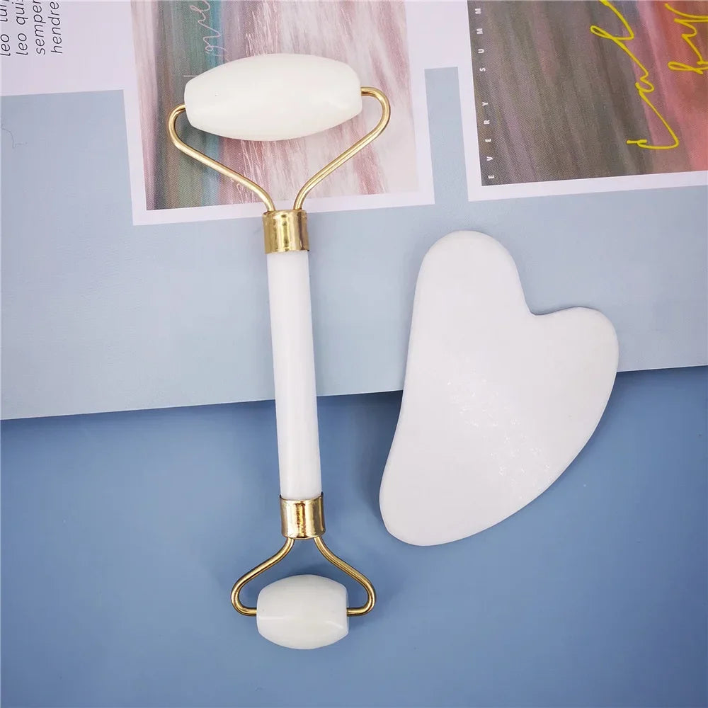 Set de Masaje Facial Jade – Rodillo & Gua Sha Natural (8 Estilos)