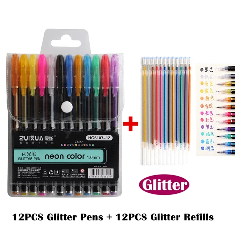 Set de Bolígrafos Gel Metálicos y Brillantes – 12 o 24 Piezas