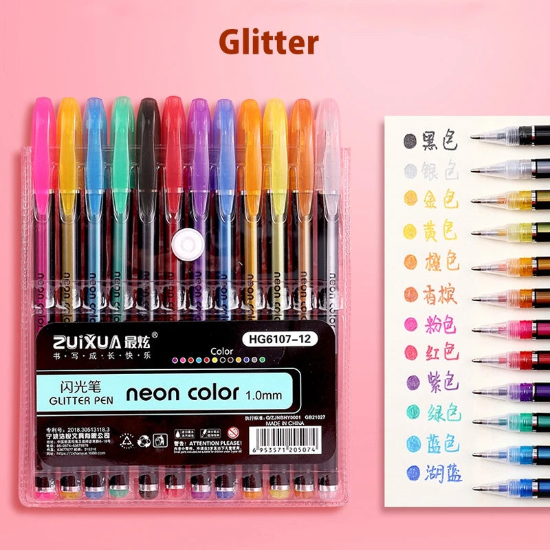 Set de Bolígrafos Gel Metálicos y Brillantes – 12 o 24 Piezas