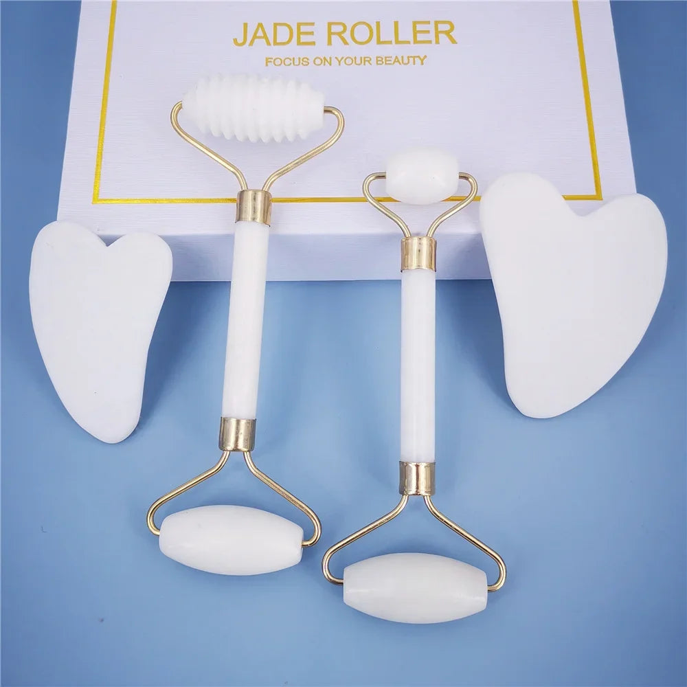 Set de Masaje Facial Jade – Rodillo & Gua Sha Natural (8 Estilos)