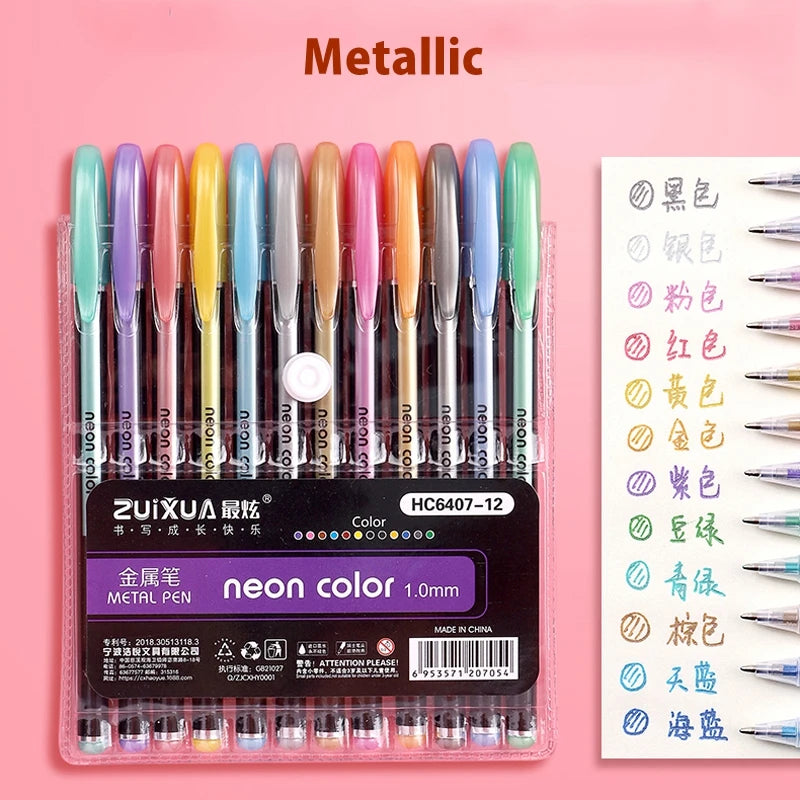 Set de Bolígrafos Gel Metálicos y Brillantes – 12 o 24 Piezas